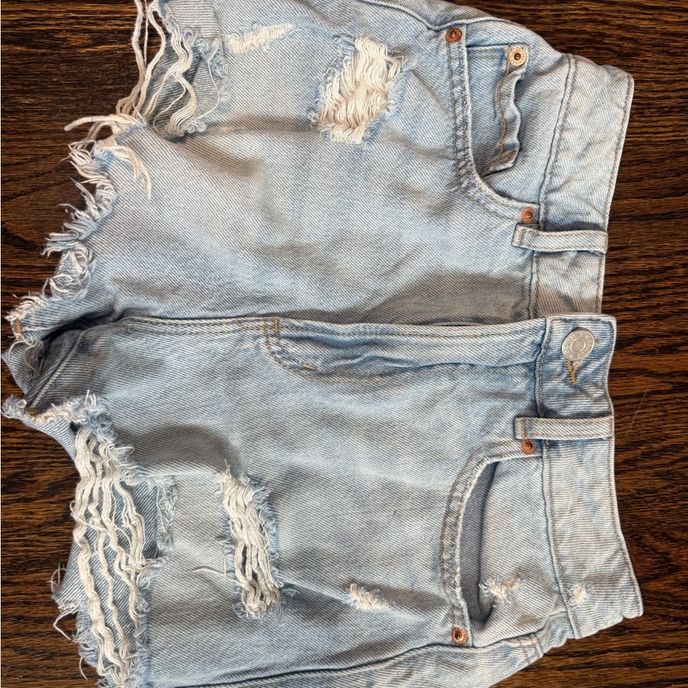 Garage Blue Jean Shorts with Distressed Frayed Hem